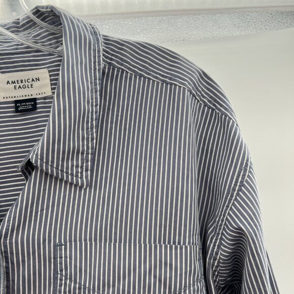 American Eagle Women's Striped Button Up Top Blue Gray/White Size XS - Picture 4 of 9